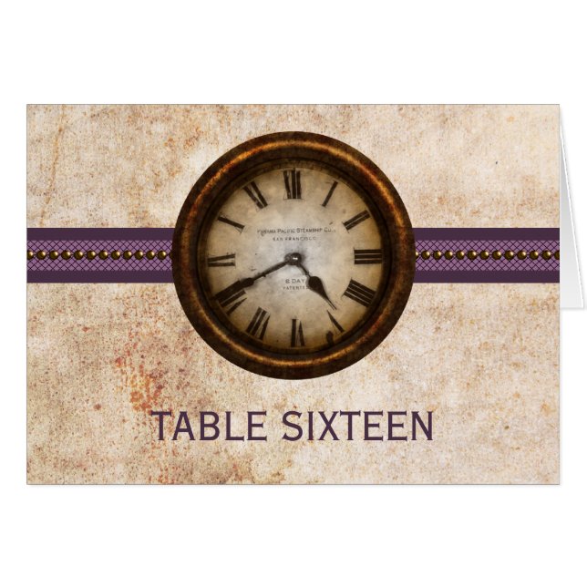 Antique Clock Table Number Card, Purple (Front Horizontal)