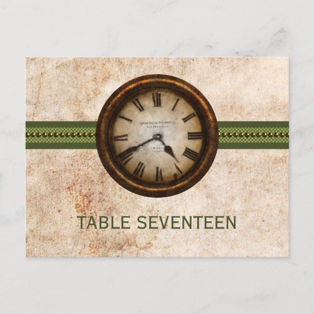 Antique Clock Table Number Postcard, Green Postcard (Front)