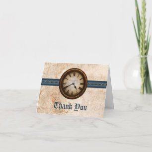 Antique Clock Thank You Card, Blue Card