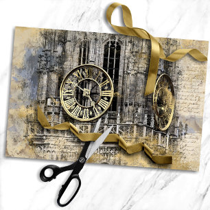 Antique Clock Tower   Vintage Steampunk Decoupage Tissue Paper