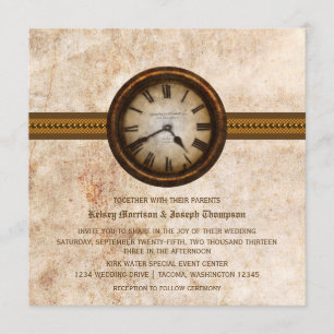 Antique Clock Wedding Invitation, Brown Invitation
