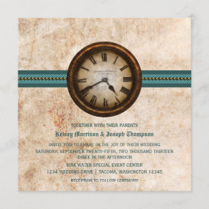 Antique Clock Wedding Invitation, Teal Invitation
