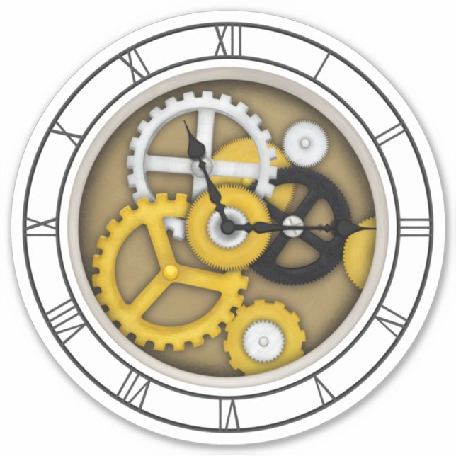 Antique Clockface with Trompe L'oeil Gears Decal (Front)