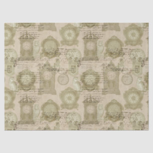 Antique Clocks and Owls Decoupage Tissue Paper