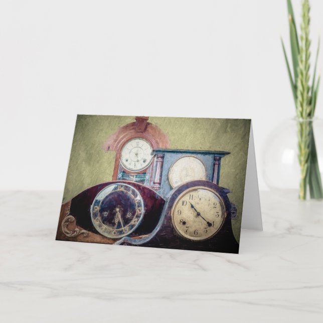 Antique clocks greeting card abstract art (Front)
