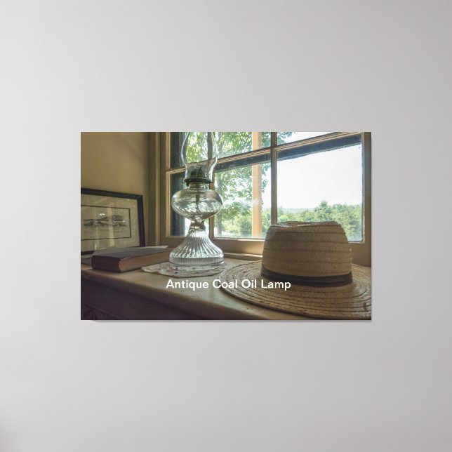 Antique Coal Oil Lamp and Straw Hat Canvas Print (Front)