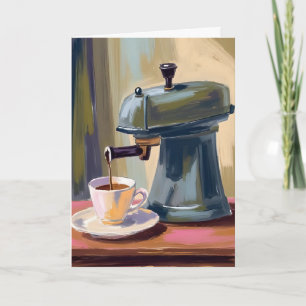 Antique Coffee Machine Latte Watercolor Card