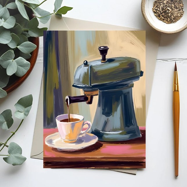 Antique Coffee Machine Latte Watercolor Card (Creator Uploaded)