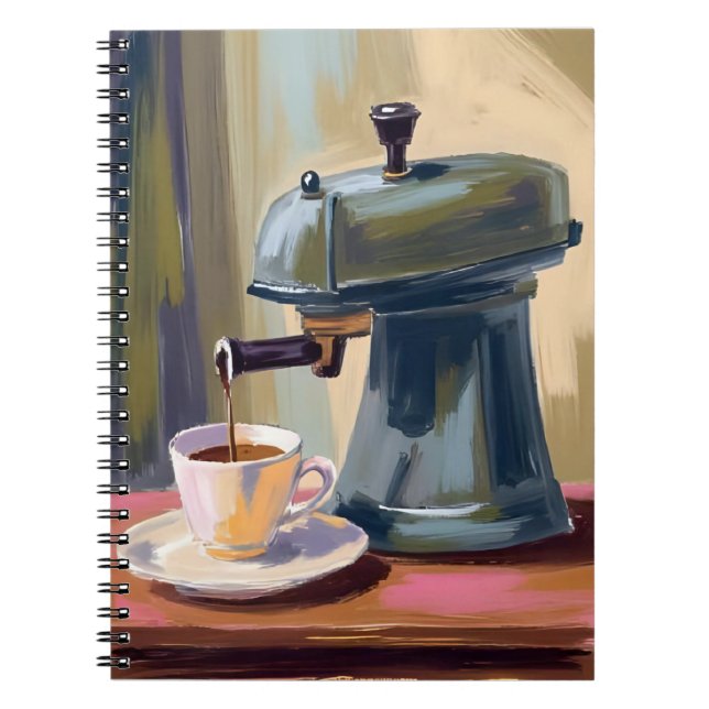 Antique Coffee Machine Latte Watercolor Notebook (Front)