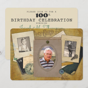 Antique Collage   Masculine 3 Photo Custom Year Invitation