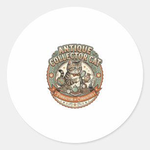 Antique Collector Cat Antique Collector Cat Vintag Classic Round Sticker