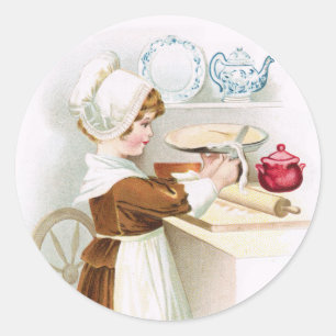 Antique Colonial Sweetheart Making a Pie Sticker
