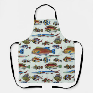 Antique Colorful Exotic Fish Natural History Print Apron