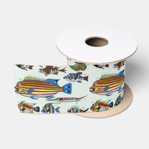 Antique Colorful Exotic Fish Natural History Print Satin Ribbon
