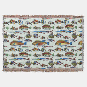 Antique Colorful Exotic Fish Natural History Print Throw Blanket