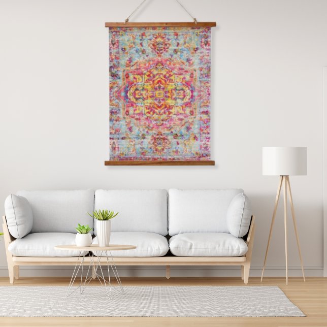Antique Colourful Arabesque Distressed Persian Sil Hanging Tapestry (Creator Uploaded)