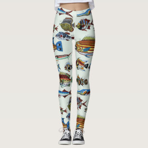 Antique Colourful Exotic Fish Natural History Prin Leggings