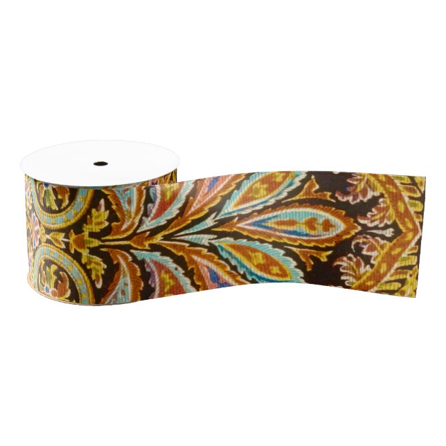 Antique Colourful Floral Pattern Grosgrain Ribbon (Spool)
