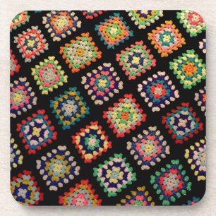 Antique Colourful Granny Squares Classic Pattern Coaster