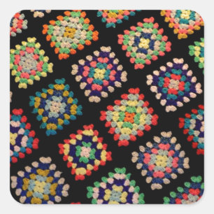 Antique Colourful Granny Squares Classic Pattern Square Sticker