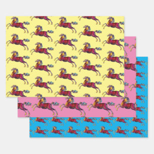 Antique Colourful Horses Wrapping Craft Paper
