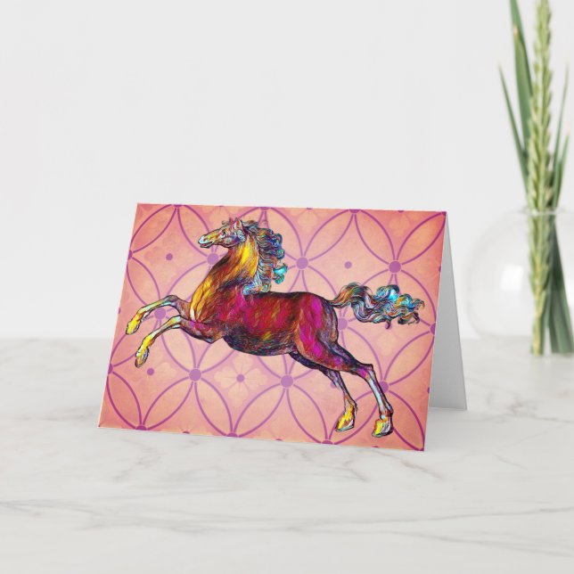Antique Colourful Illustrated Horse Note Card (Front)