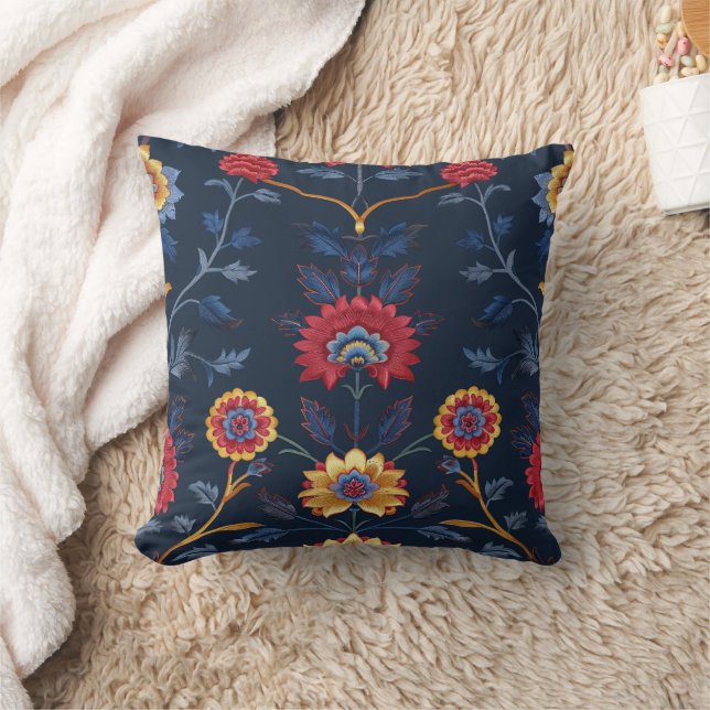 Antique Colourful Indian Floral Motif Pattern Cushion (Blanket)