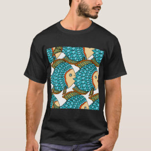 Antique Colourful Large Blue Fish Nautical T-Shirt