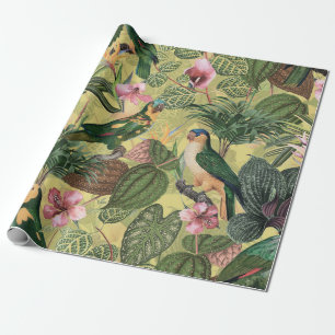 Antique Colourful Parrots Tropical Jungle Pattern Wrapping Paper