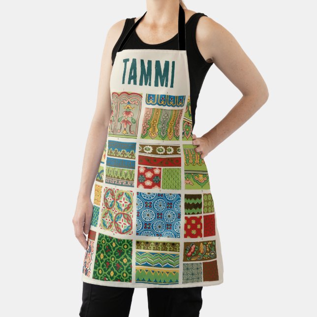 Antique Colourful Patchwork Custom Monogram Name Apron (Insitu)