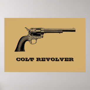 Antique Colt Revolver Gun Illustration Template Poster