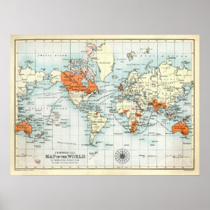 Antique Commercial Map of the World Poster
