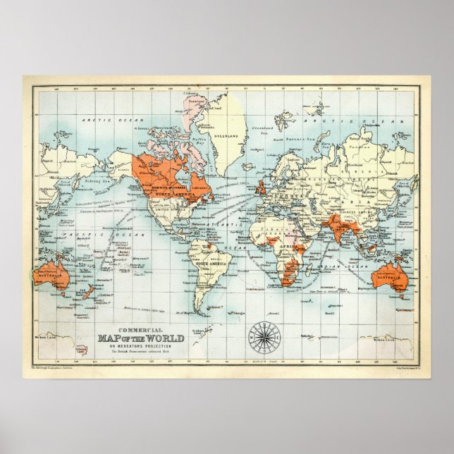 Antique Commercial Map of the World Poster (Front)