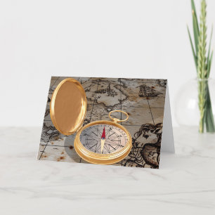 Antique Compass On A Map Greeting Cards