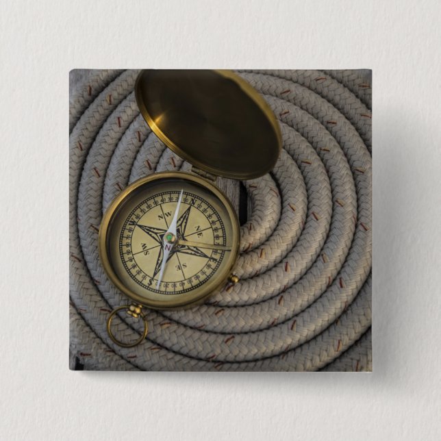Antique Compass On Sailboat Deck 15 Cm Square Badge (Front)