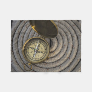 Antique Compass On Sailboat Deck Fleece Blanket
