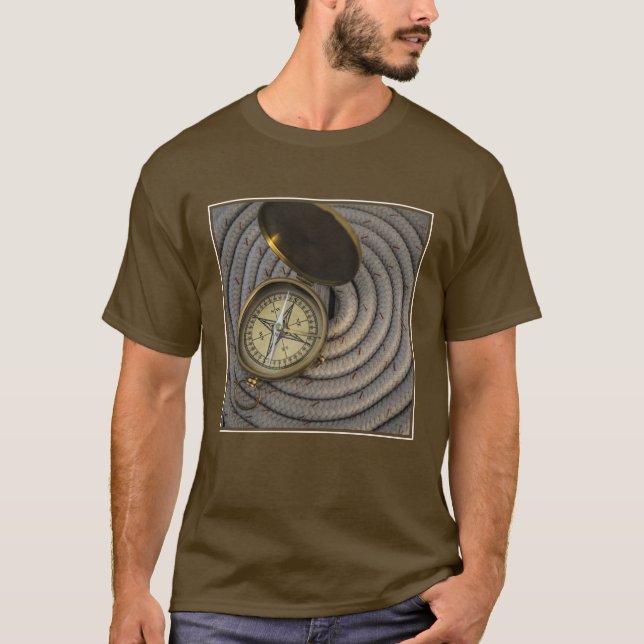 Antique Compass On Sailboat Deck T-Shirt (Front)