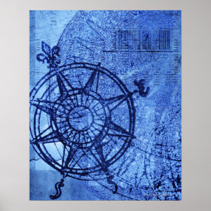 Antique compass rose poster