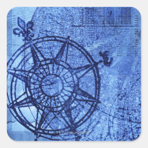 Antique compass rose square sticker