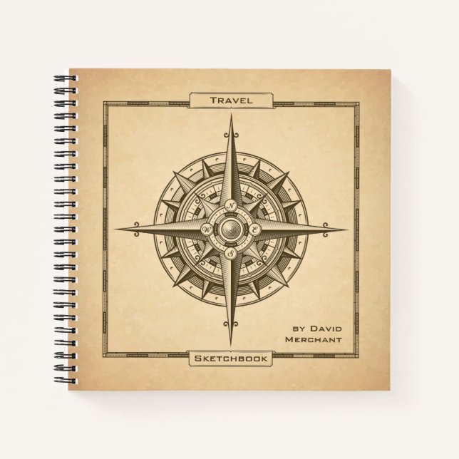 Antique Compass Rose Travel Sketchbook Notebook (Front)