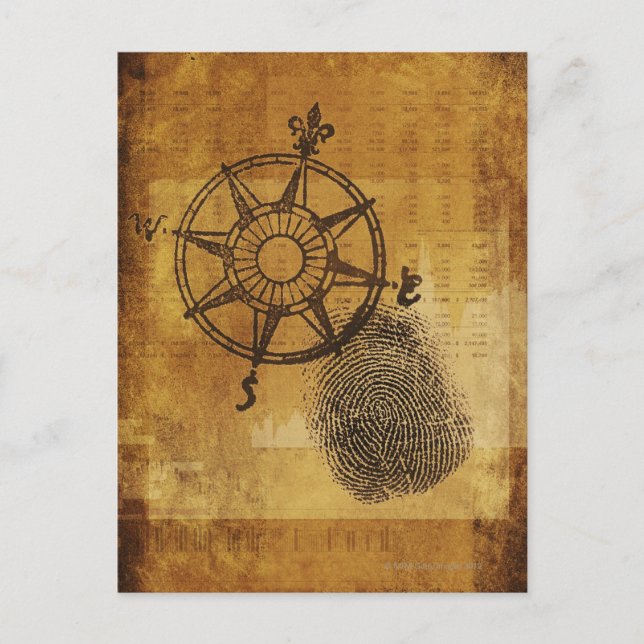 Antique compass rose with fingerprint postcard (Front)