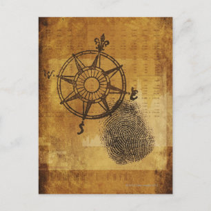 Antique compass rose with fingerprint postcard