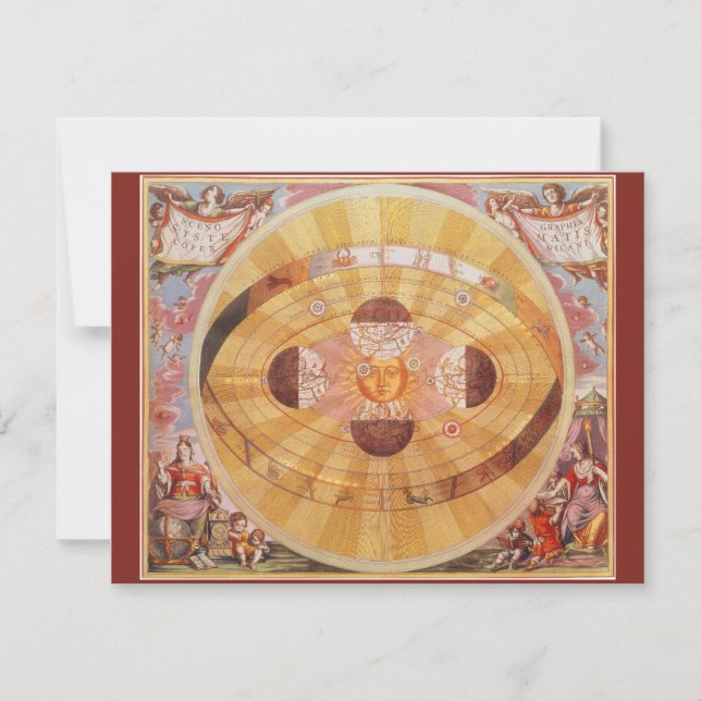 Antique Copernican Solar System, Vintage Astronomy Invitation (Front)
