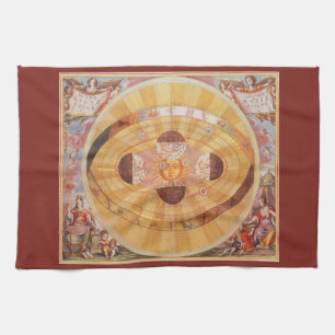 Antique Copernican Solar System, Vintage Astronomy Tea Towel