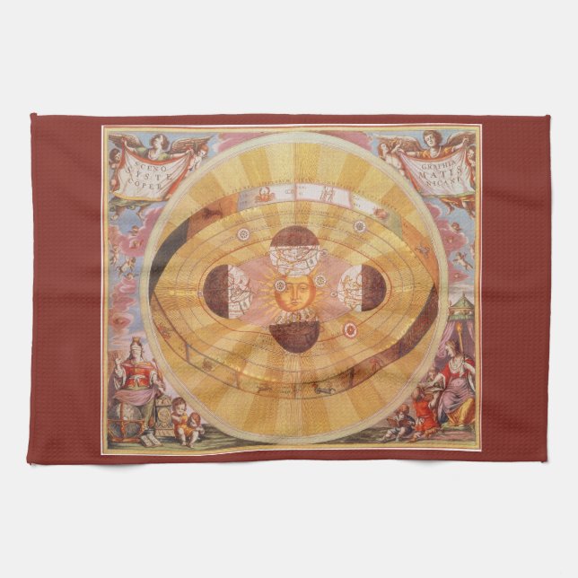 Antique Copernican Solar System, Vintage Astronomy Tea Towel (Horizontal)