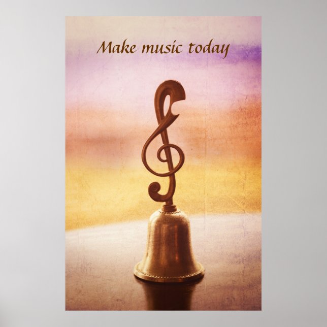 Antique Copper Handbell with G-Clef Handle Poster (Front)