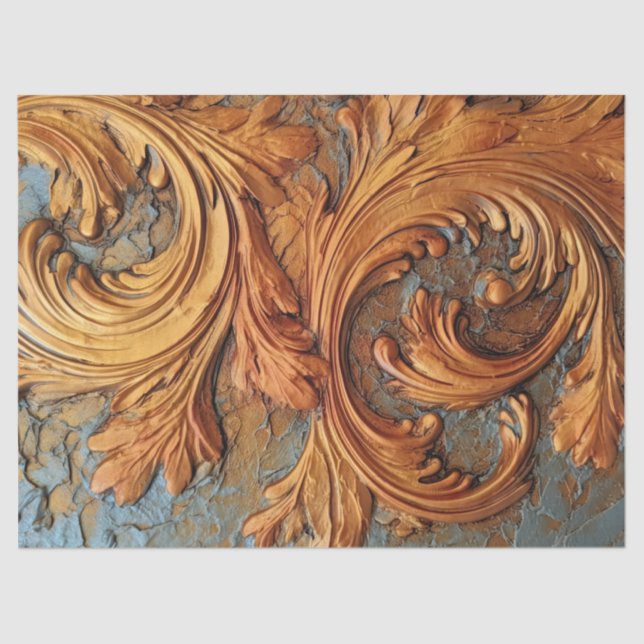 Antique copper rusty Baroque ornament dusty blue Tissue Paper (Front)