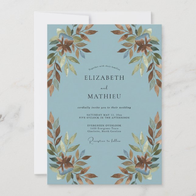 Antique Copper Slate Leafy Wedding Invitation (Front)