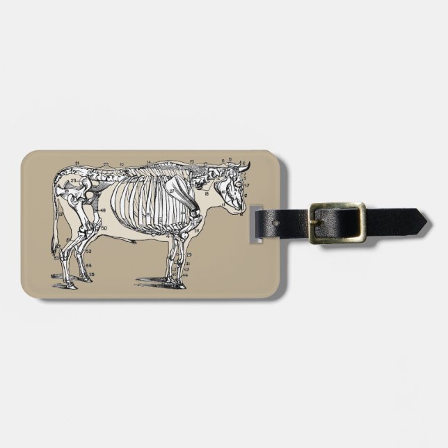 Antique Cow Skeleton Bones Fun Luggage Tag (Front Horizontal)