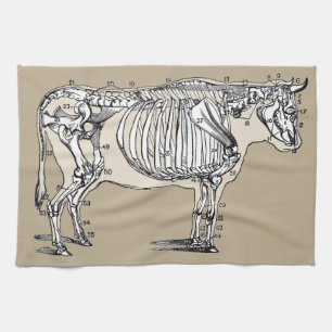 Antique Cow Skeleton Bones Fun Tea Towel